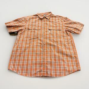 Columbia Mens Orange Plaid Omni-Shade Short Sleeve Button Up Shirt Size L AM7164